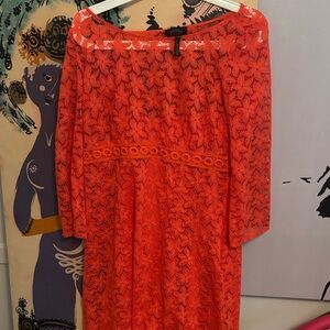 Laundry by Shelli Segal Vibrant Orange Lace Midi Dress